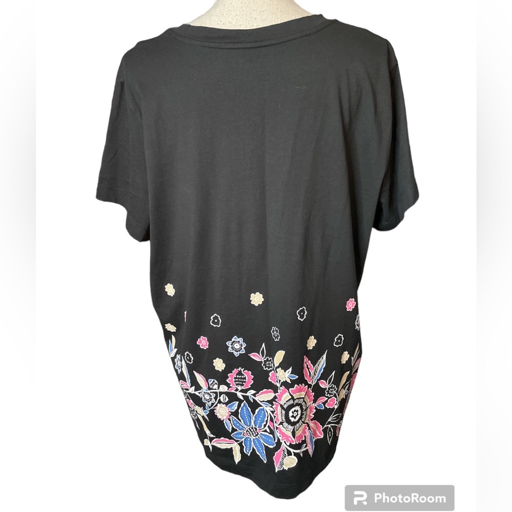 White Stag Black With Pink & Blue Floral 100% Cotton T-shirt - Picture 3 of 6